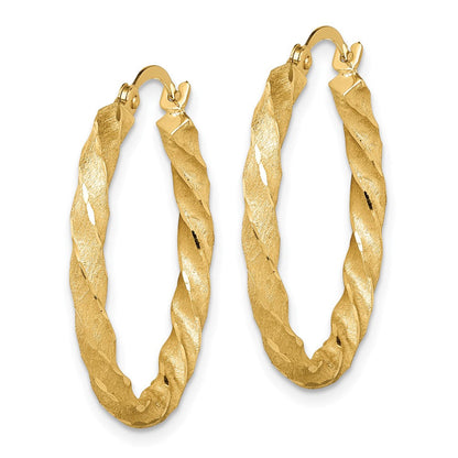 14K Gelbgold Gedreht Satiniert Diamantiert Creolen