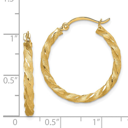 14K Gelbgold Gedreht Satiniert Diamantiert Creolen