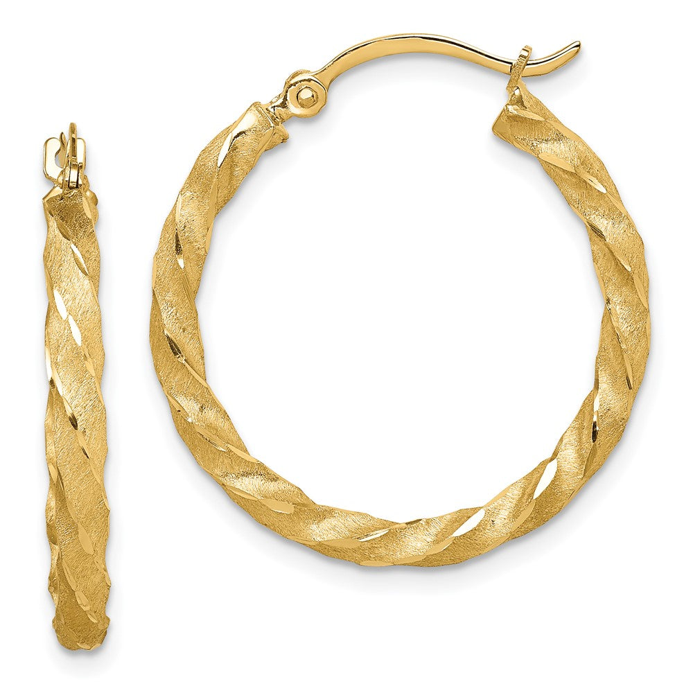 14K Gelbgold Gedreht Satiniert Diamantiert Creolen