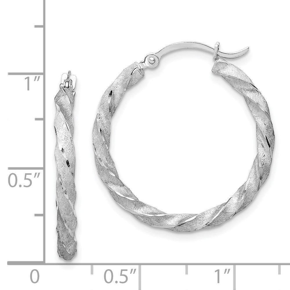 14K Weißgold Gedreht Satiniert Diamantiert Creolen