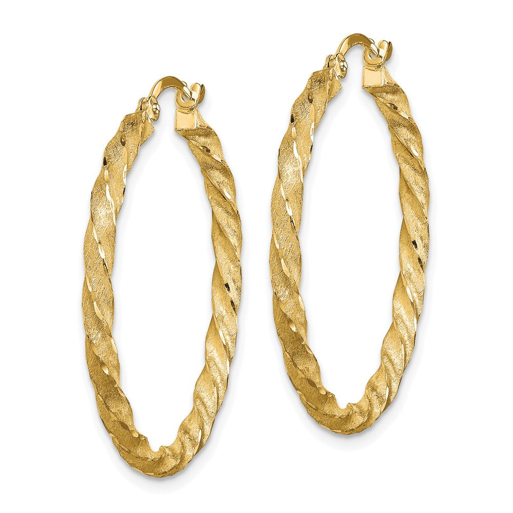 14K Gelbgold Gedreht Satiniert Diamantiert Creolen