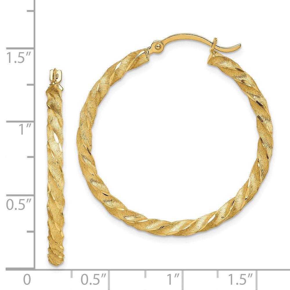 14K Gelbgold Gedreht Satiniert Diamantiert Creolen