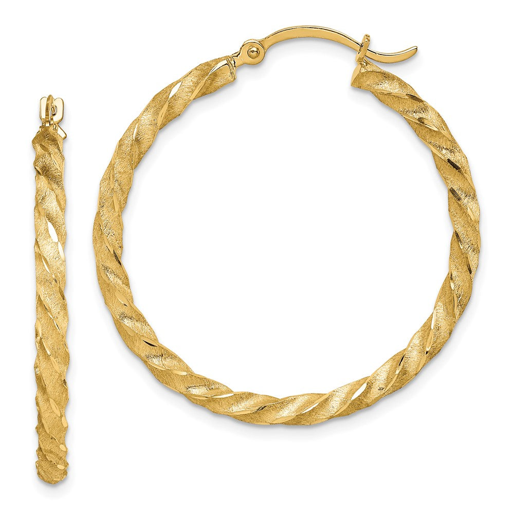 14K Gelbgold Gedreht Satiniert Diamantiert Creolen