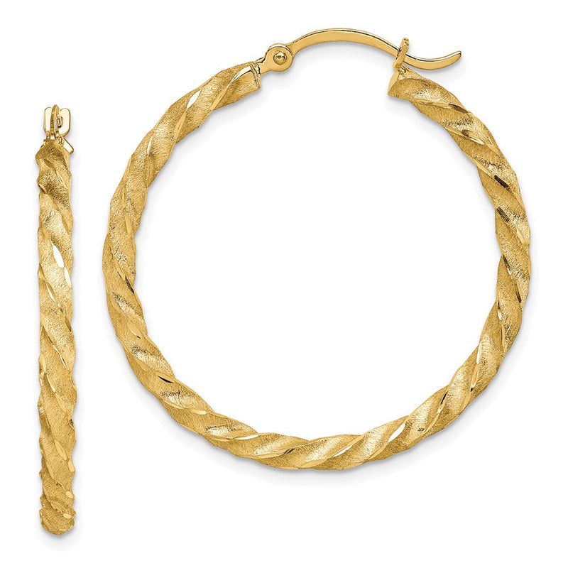 14K Gelbgold Gedreht Satiniert Diamantiert Creolen