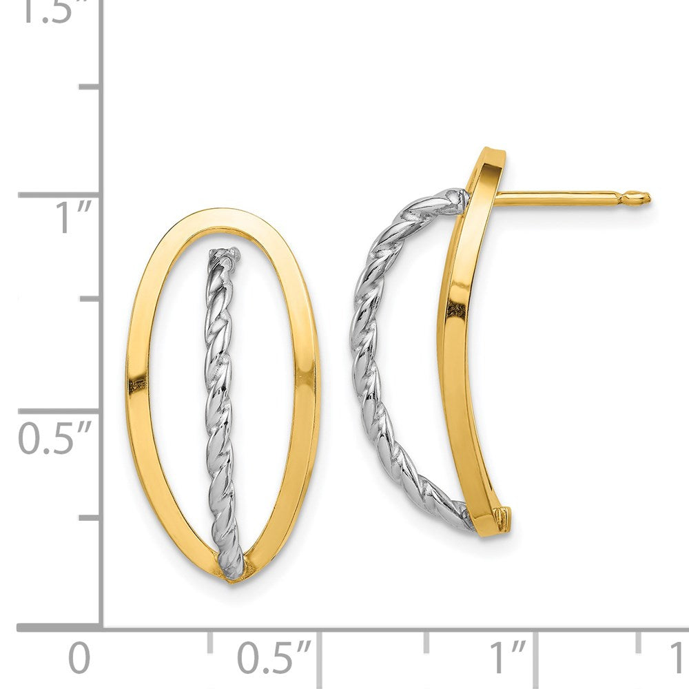 14K Bicolor Poliert & Gedreht Fantasie Ohrstecker