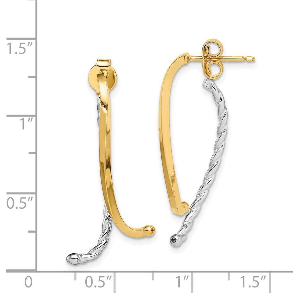 14K Bicolor Poliert & Gedreht Vorderseite Rückseite Ohrstecker