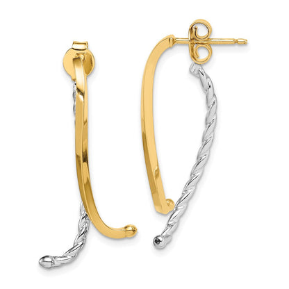 14K Bicolor Poliert & Gedreht Vorderseite Rückseite Ohrstecker