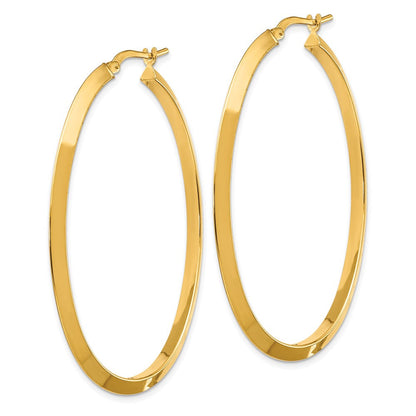 14K Gelbgold Groß 3mm Messer Kante Oval Creolen