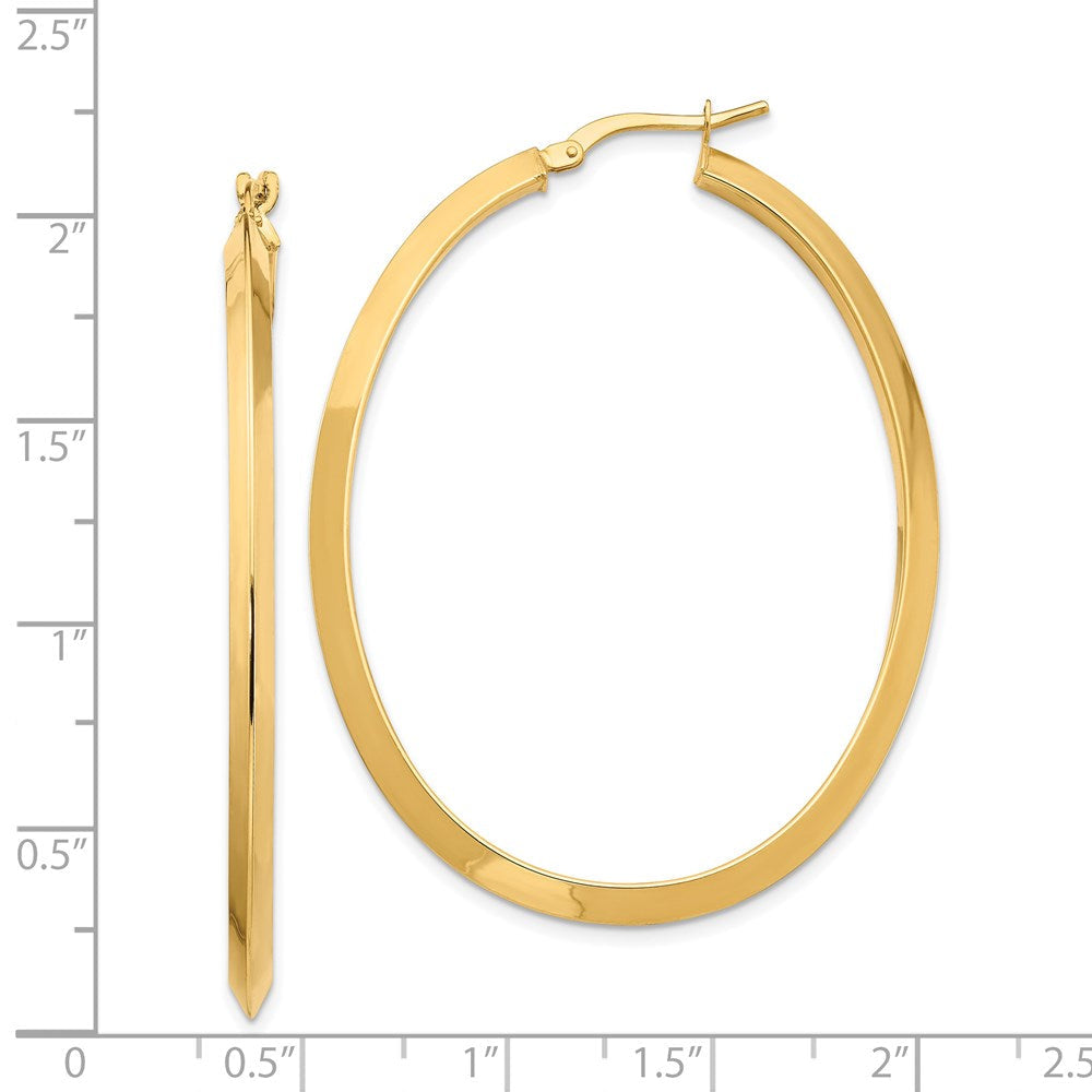 14K Gelbgold Groß 3mm Messer Kante Oval Creolen