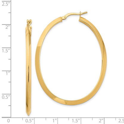 14K Gelbgold Groß 3mm Messer Kante Oval Creolen