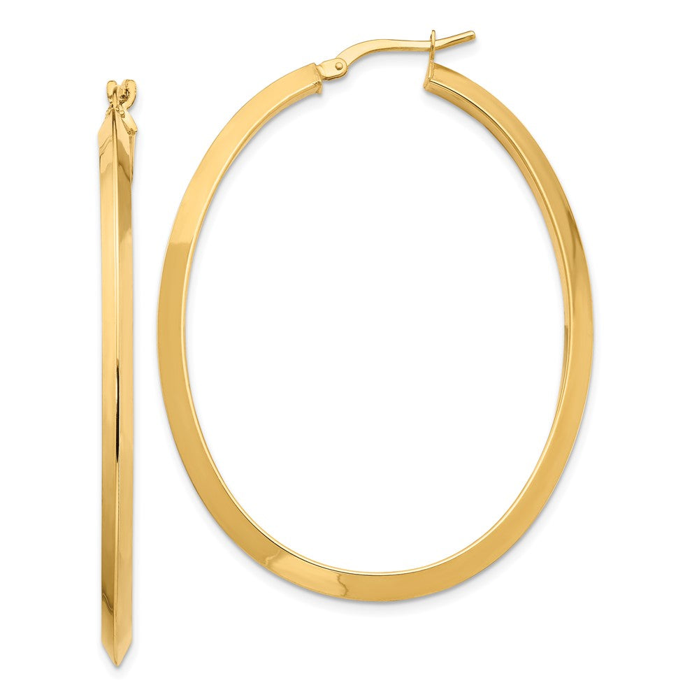 14K Gelbgold Groß 3mm Messer Kante Oval Creolen