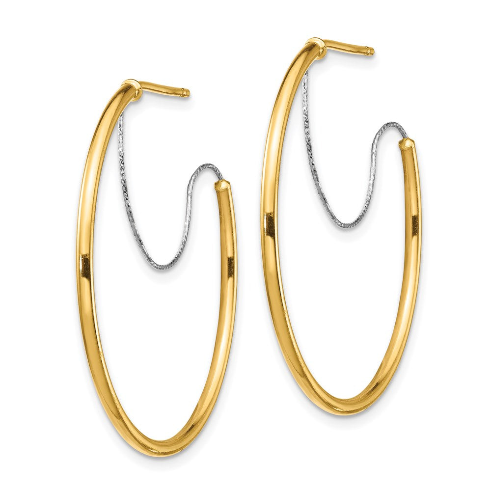 14K Bicolor Groß 2x30mm Diamantiert Draht Poliert Creolen