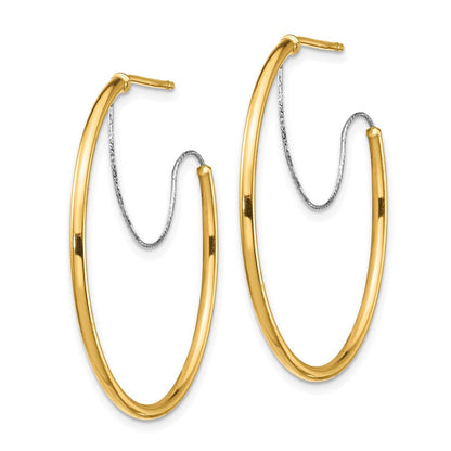 14K Bicolor Groß 2x30mm Diamantiert Draht Poliert Creolen