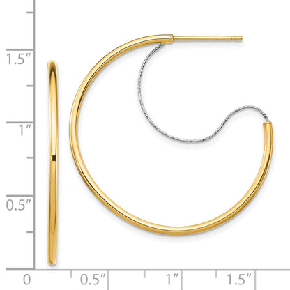 14K Bicolor Groß 2x30mm Diamantiert Draht Poliert Creolen