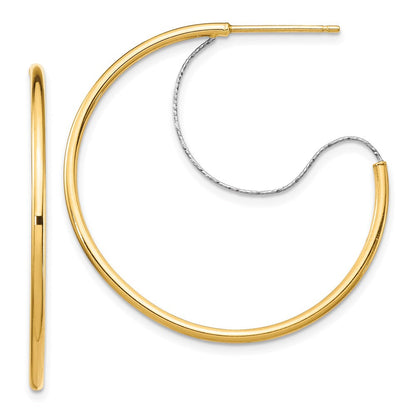 14K Bicolor Groß 2x30mm Diamantiert Draht Poliert Creolen