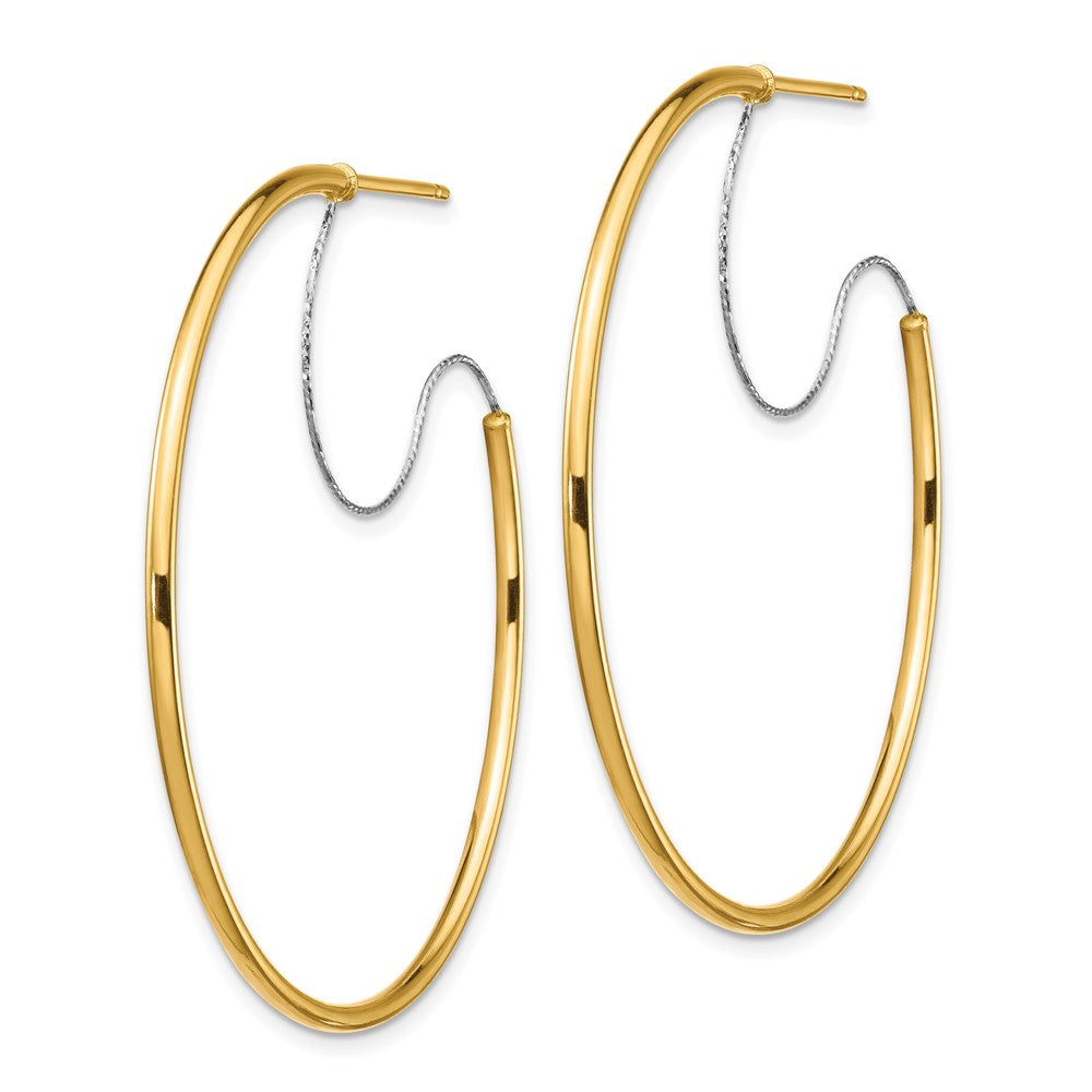 14K Bicolor Groß 2x45mm Diamantiert Draht Poliert Creolen