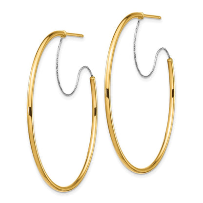 14K Bicolor Groß 2x45mm Diamantiert Draht Poliert Creolen