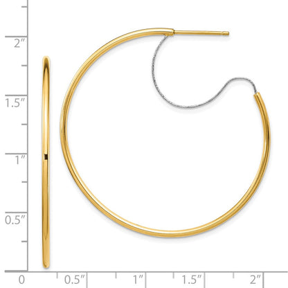 14K Bicolor Groß 2x45mm Diamantiert Draht Poliert Creolen