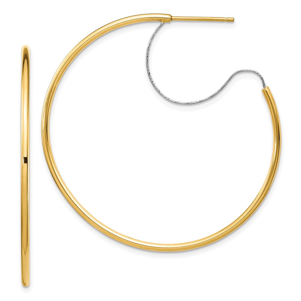 14K Bicolor Groß 2x45mm Diamantiert Draht Poliert Creolen