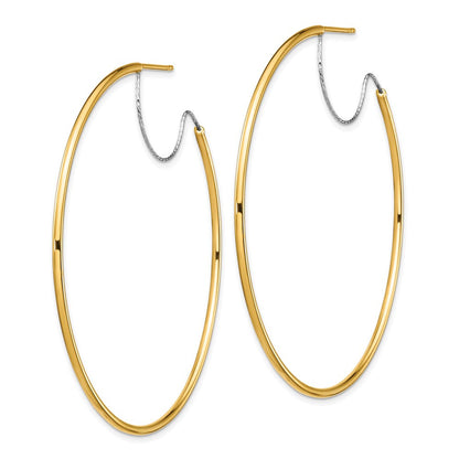14K Bicolor Groß 2x55mm Diamantiert Draht Poliert Creolen