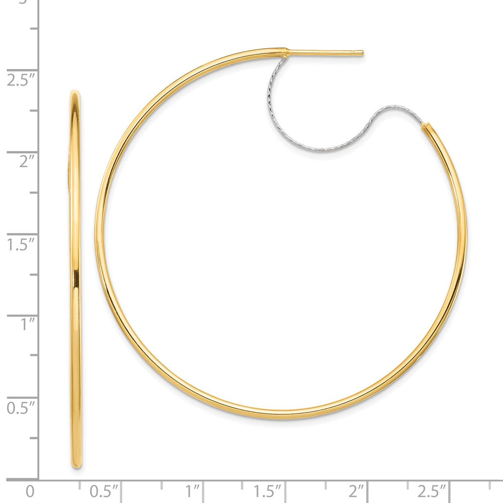 14K Bicolor Groß 2x55mm Diamantiert Draht Poliert Creolen