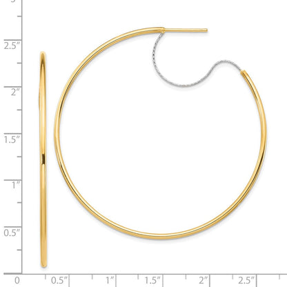 14K Bicolor Groß 2x55mm Diamantiert Draht Poliert Creolen