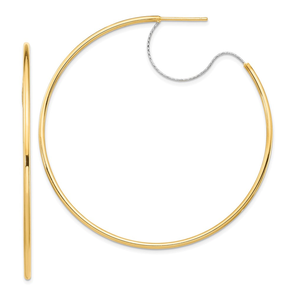 14K Bicolor Groß 2x55mm Diamantiert Draht Poliert Creolen