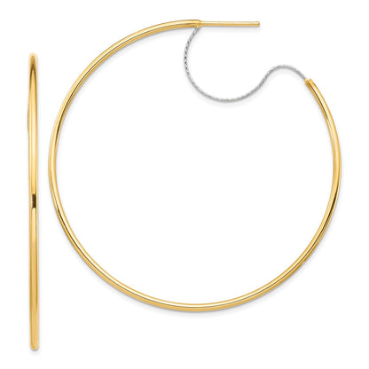 14K Bicolor Groß 2x55mm Diamantiert Draht Poliert Creolen