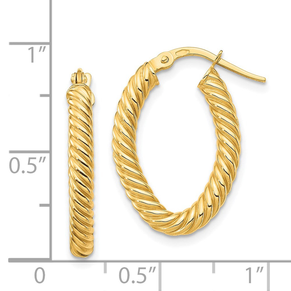 14K Gelbgold Klein 3mm Strukturiert Oval Creolen