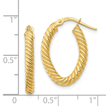 14K Gelbgold Klein 3mm Strukturiert Oval Creolen