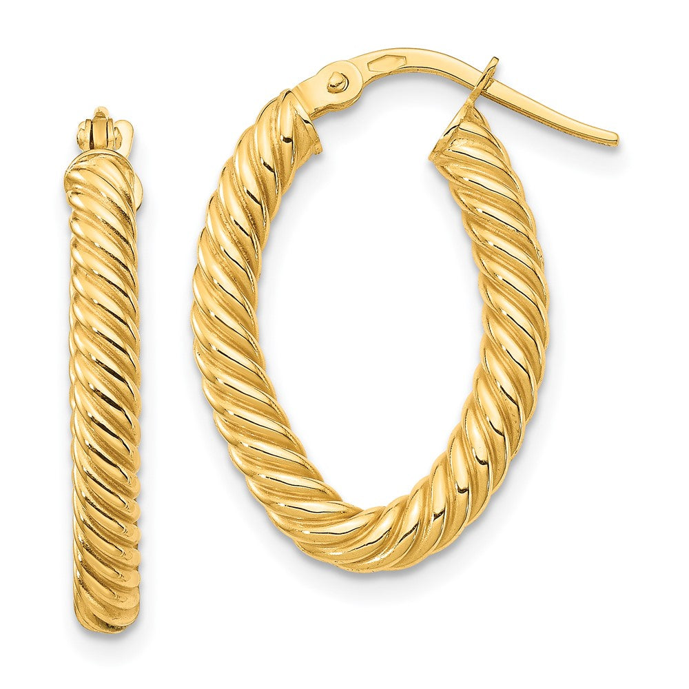 14K Gelbgold Klein 3mm Strukturiert Oval Creolen