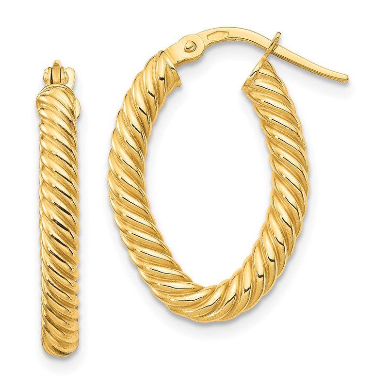 14K Gelbgold Klein 3mm Strukturiert Oval Creolen