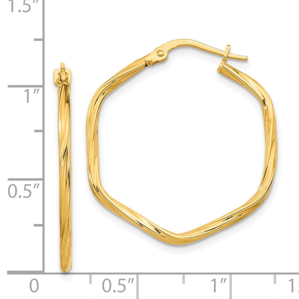 14K Gelbgold 1x1mm Strukturiert Gedreht Hexagon Creolen