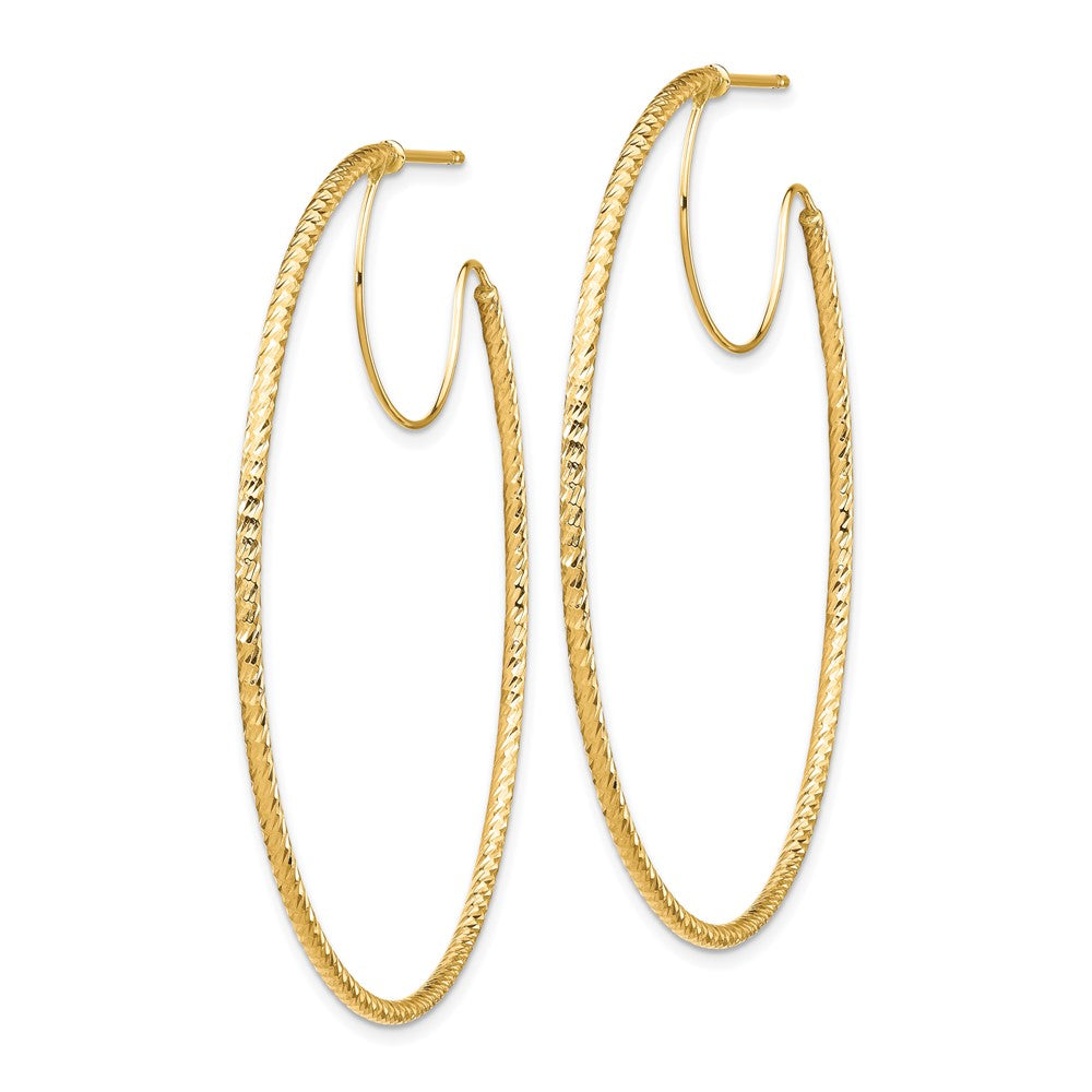 14K Gelbgold 1.5x50mm Diamantiert mit Poliert Draht Creolen