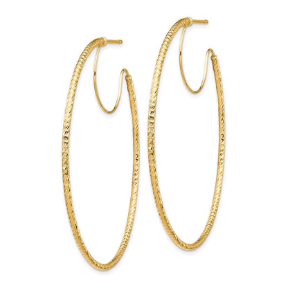 14K Gelbgold 1.5x50mm Diamantiert mit Poliert Draht Creolen
