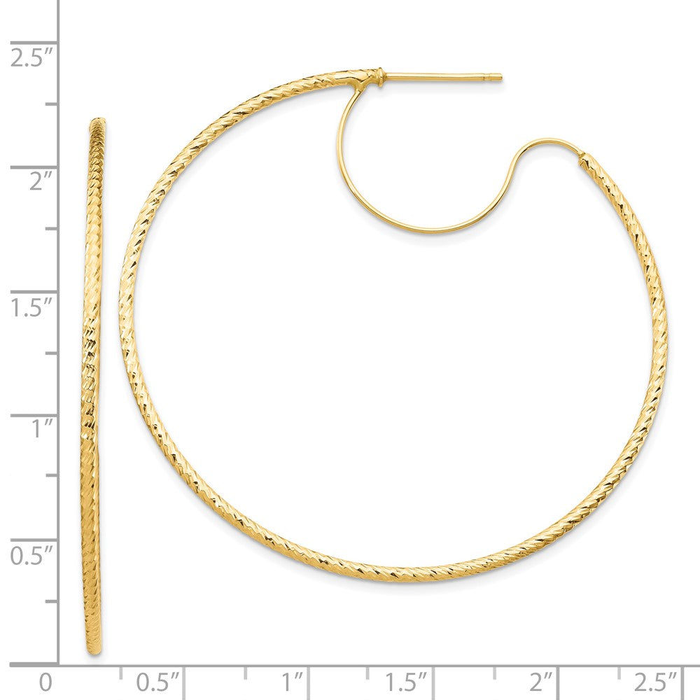 14K Gelbgold 1.5x50mm Diamantiert mit Poliert Draht Creolen