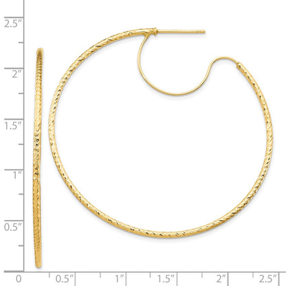 14K Gelbgold 1.5x50mm Diamantiert mit Poliert Draht Creolen