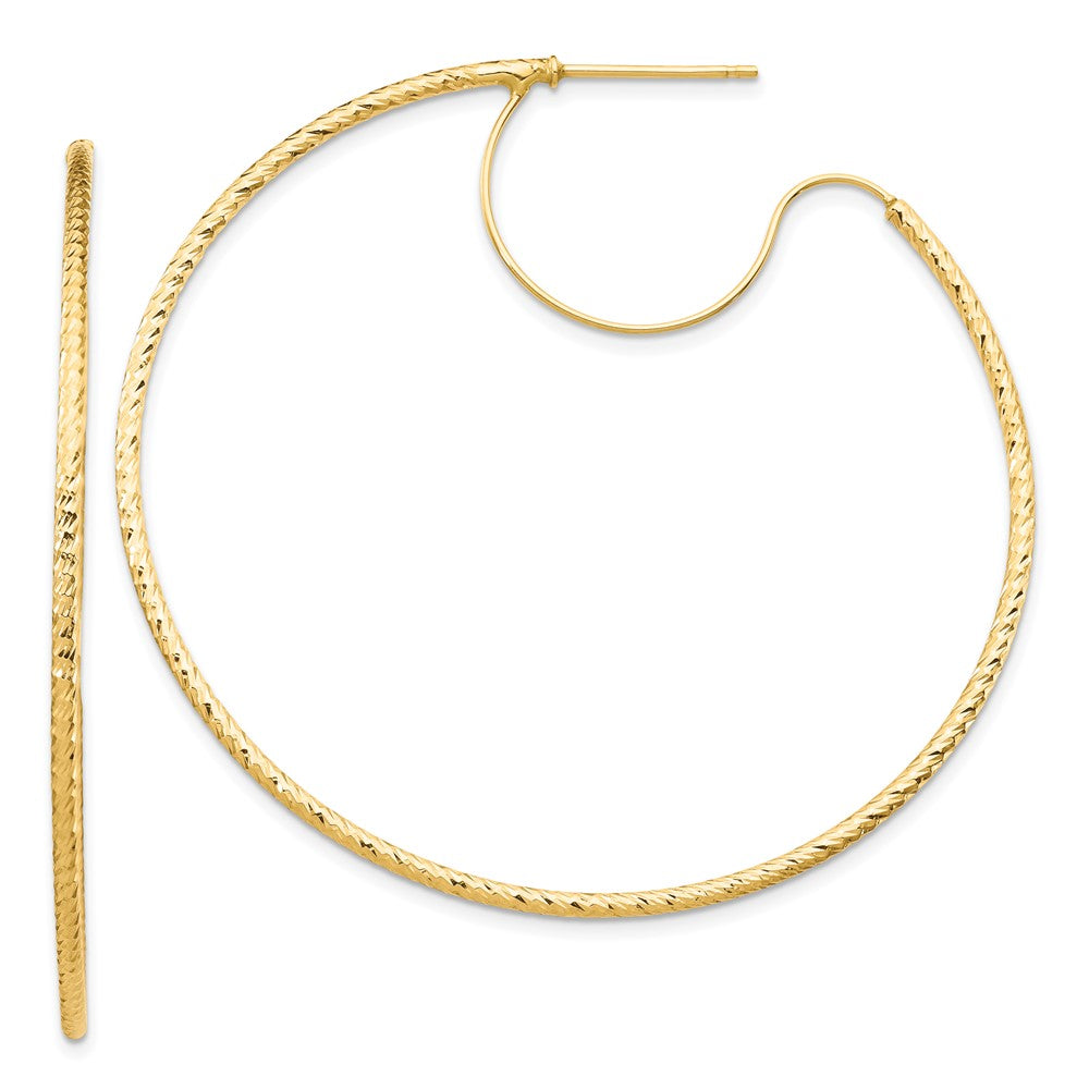 14K Gelbgold 1.5x50mm Diamantiert mit Poliert Draht Creolen