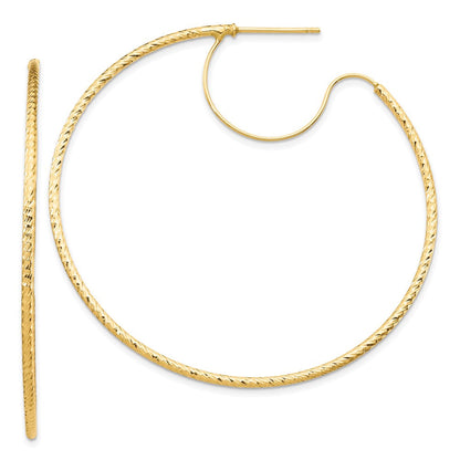14K Gelbgold 1.5x50mm Diamantiert mit Poliert Draht Creolen
