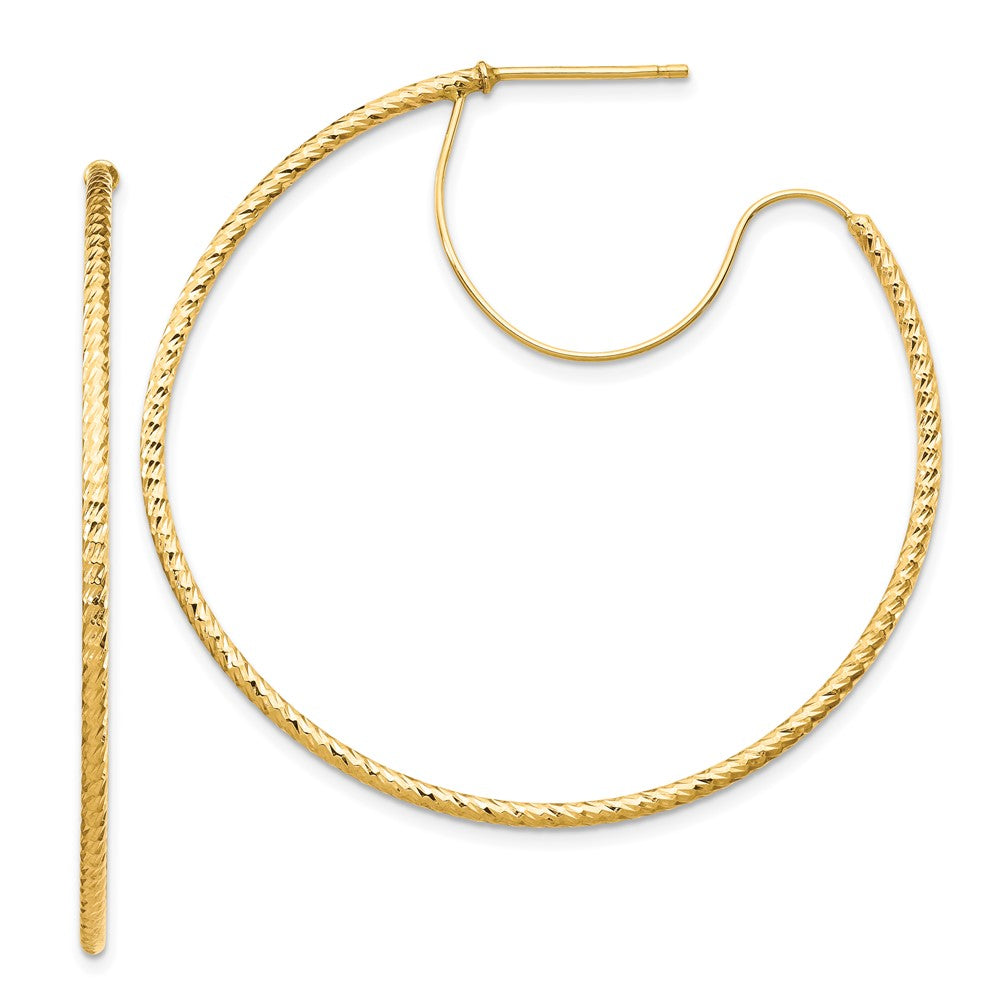 14K Gelbgold 1.5x45mm Diamantiert mit Poliert Draht Creolen