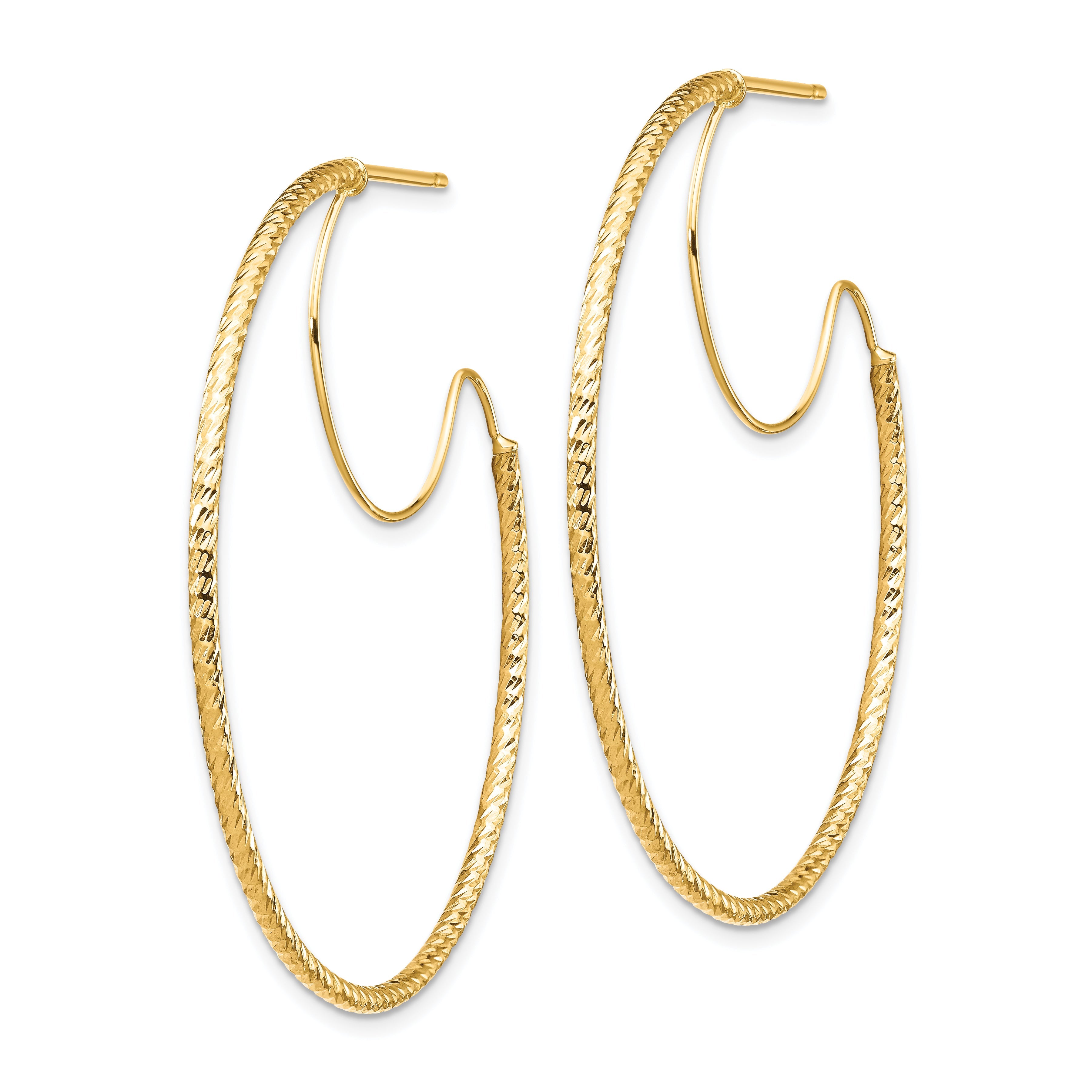 14K Gelbgold 1.5x40mm Diamantiert mit Poliert Draht Creolen