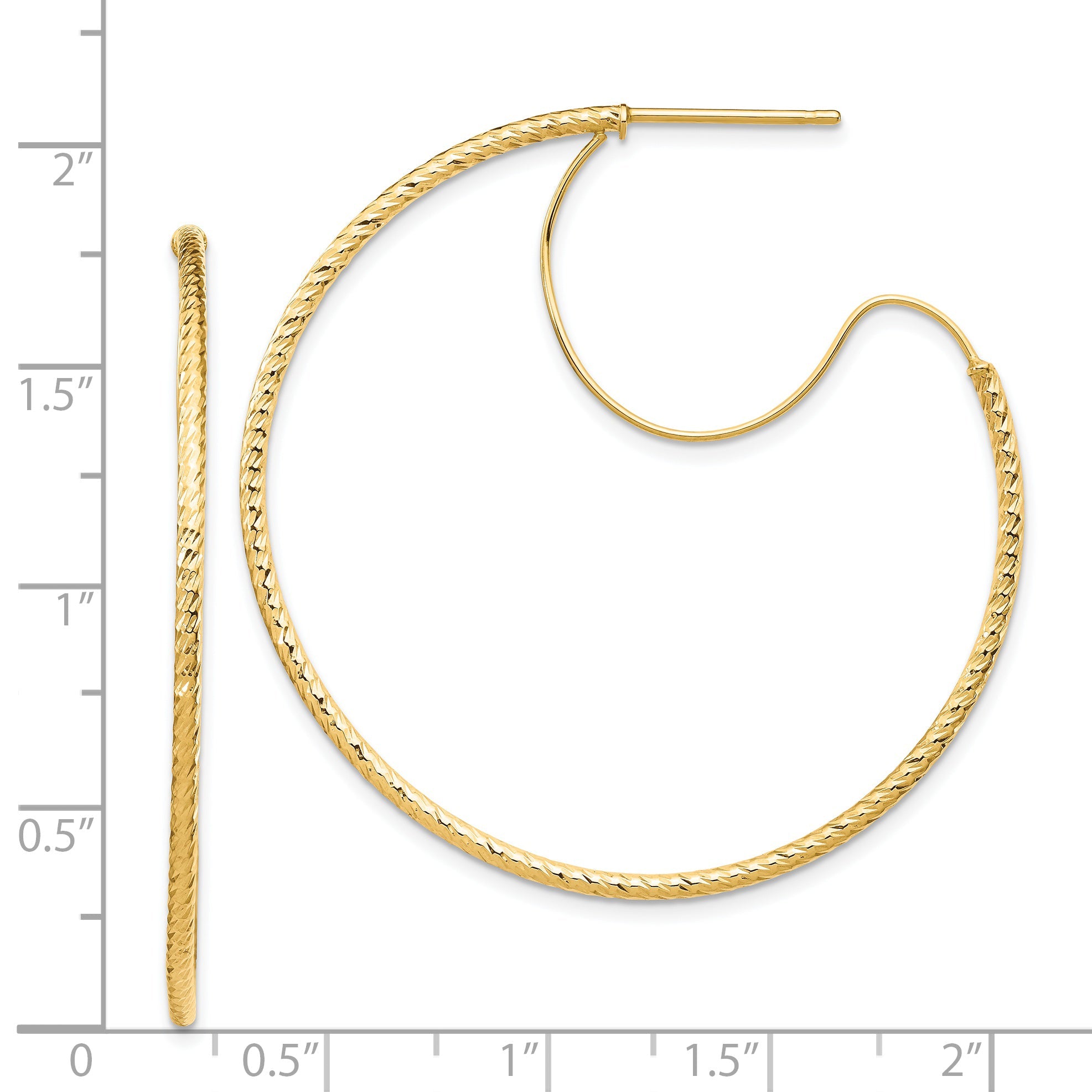 14K Gelbgold 1.5x40mm Diamantiert mit Poliert Draht Creolen