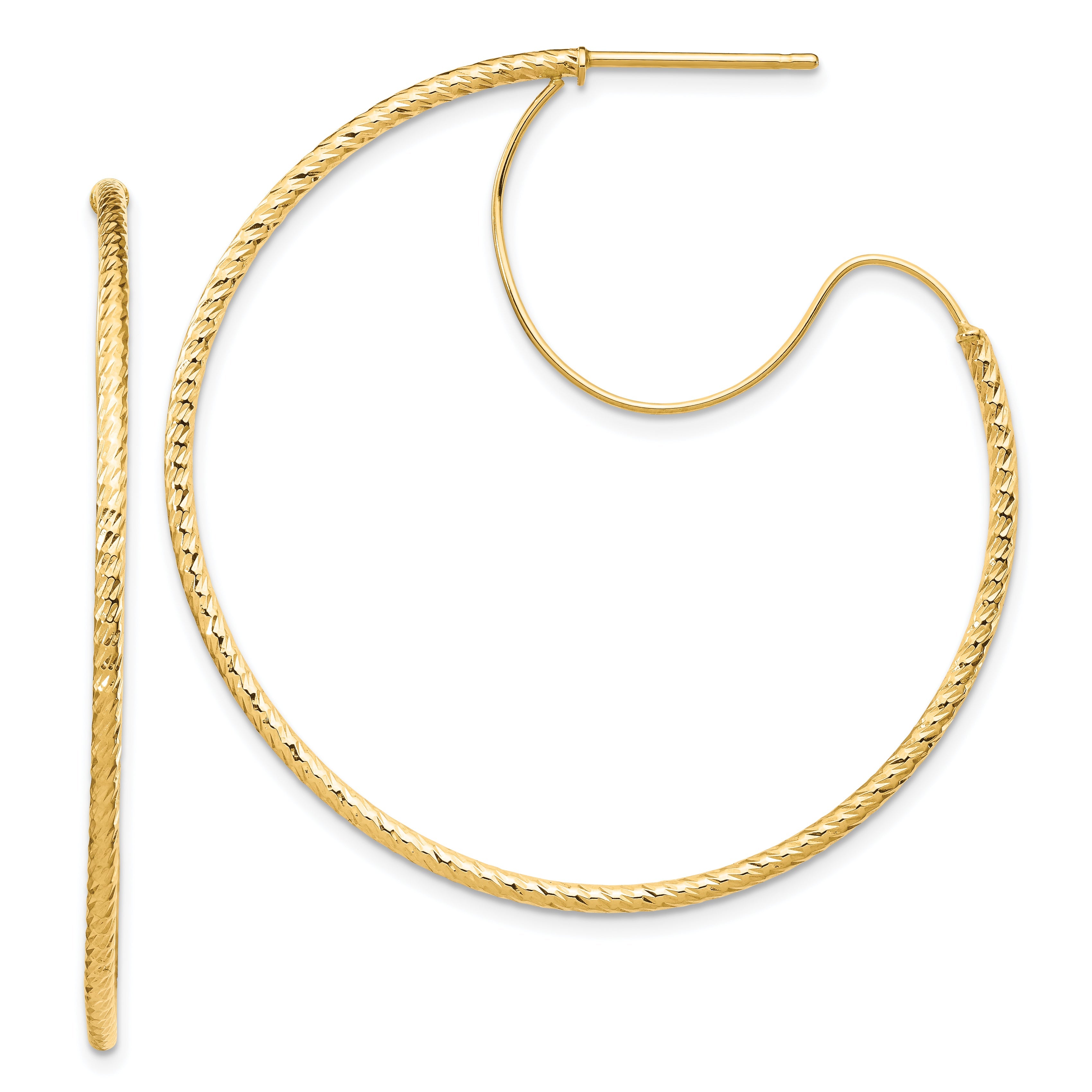 14K Gelbgold 1.5x40mm Diamantiert mit Poliert Draht Creolen