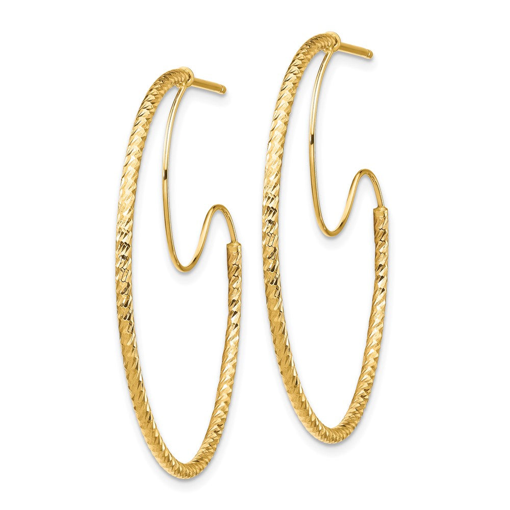 14K Gelbgold 1.5x35mm Diamantiert mit Poliert Draht Creolen