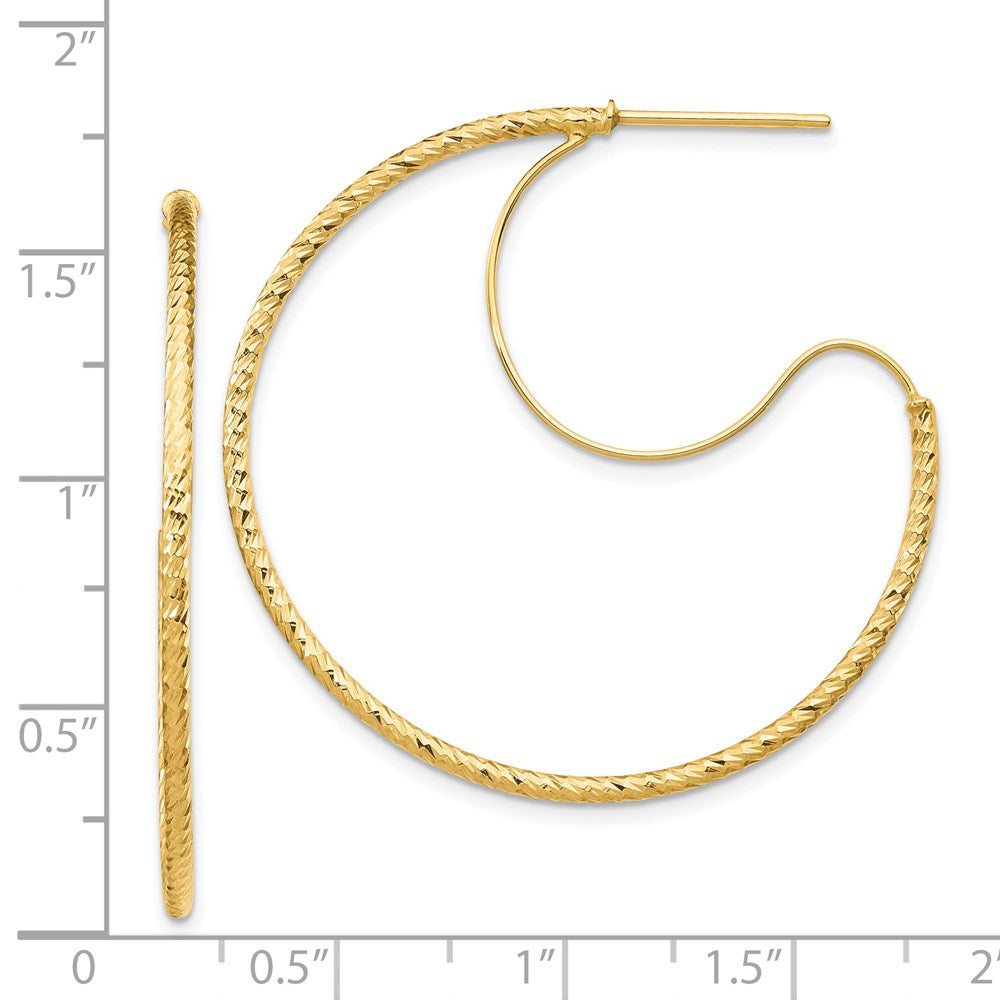 14K Gelbgold 1.5x35mm Diamantiert mit Poliert Draht Creolen