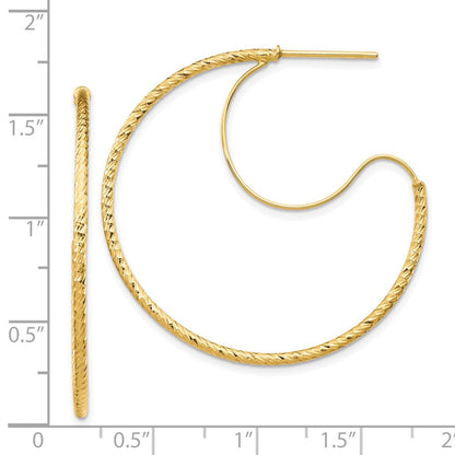 14K Gelbgold 1.5x35mm Diamantiert mit Poliert Draht Creolen