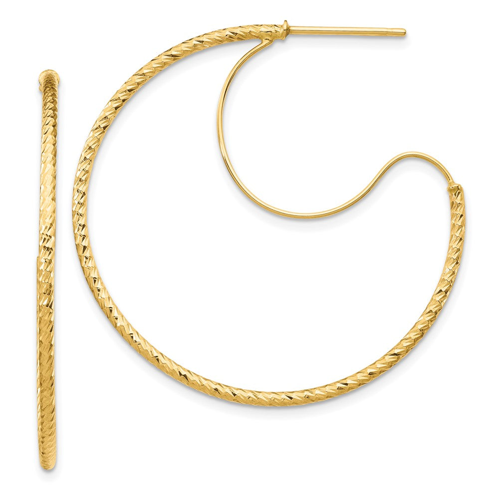 14K Gelbgold 1.5x35mm Diamantiert mit Poliert Draht Creolen