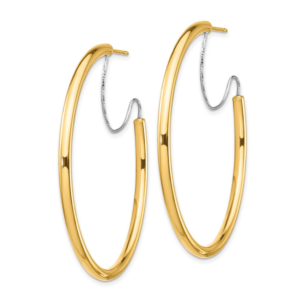 14K Gelbgold 2.5x40mm Poliert mit Diamantiert Draht Creolen
