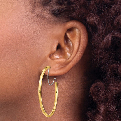 14K Gelbgold 2.5x40mm Poliert mit Diamantiert Draht Creolen