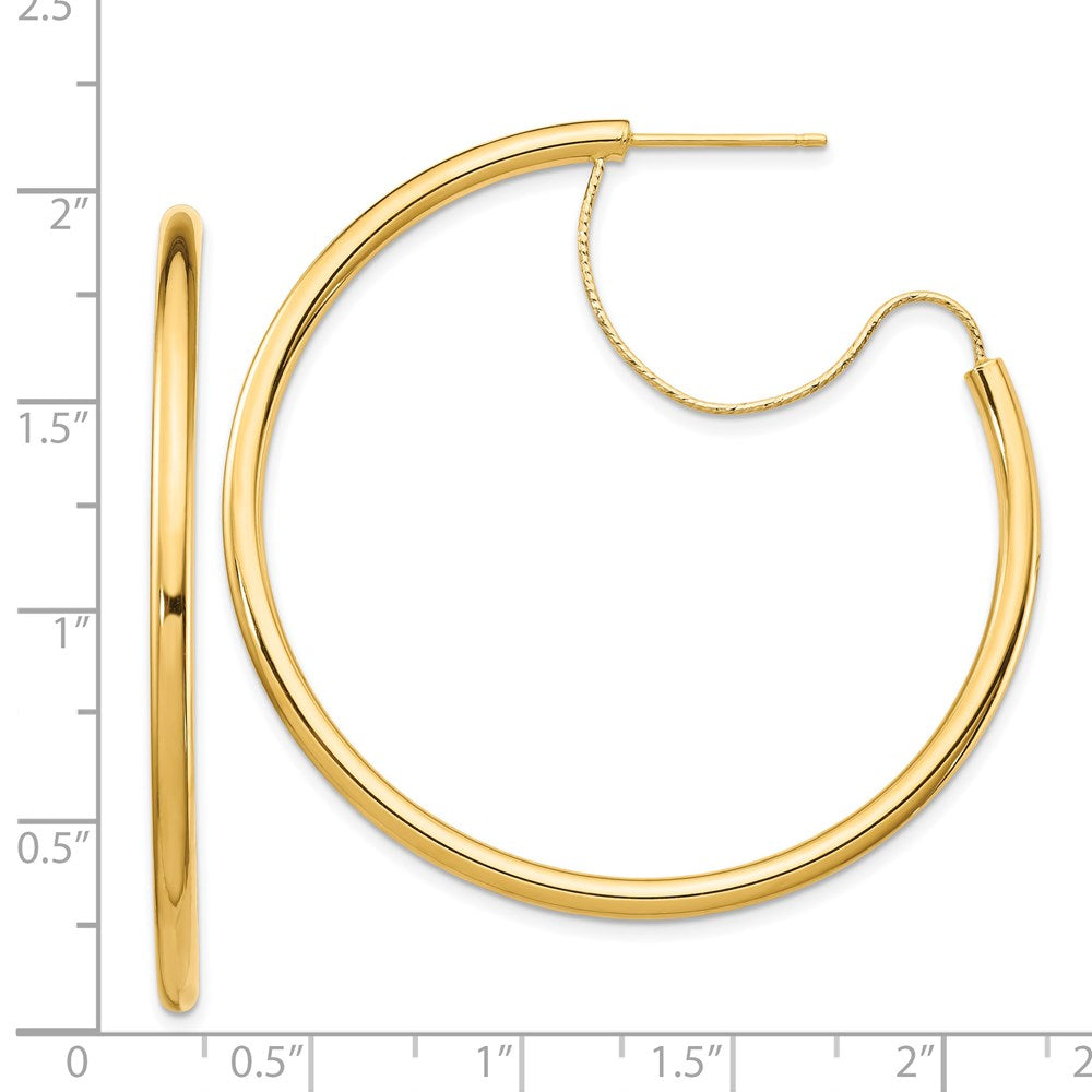 14K Gelbgold 2.5x40mm Poliert mit Diamantiert Draht Creolen